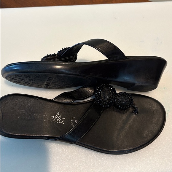 Tuscanella Italian leather sandals/ beaded sparkly decor flip-flop wedge style - Picture 8 of 13